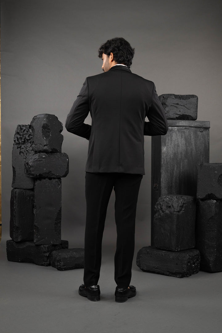 Blue Japanese Fabric Embellished Tuxedo Set