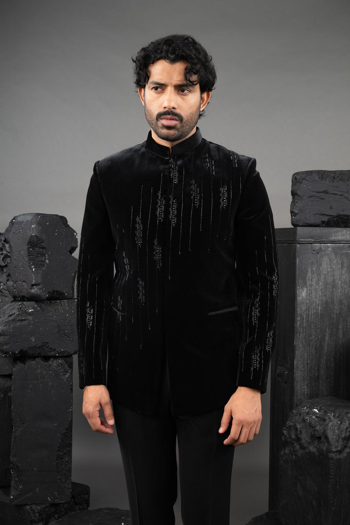 Black Velvet Beadwork Tuxedo Set