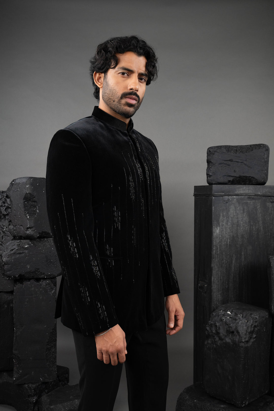 Black Velvet Beadwork Tuxedo Set – Image 3