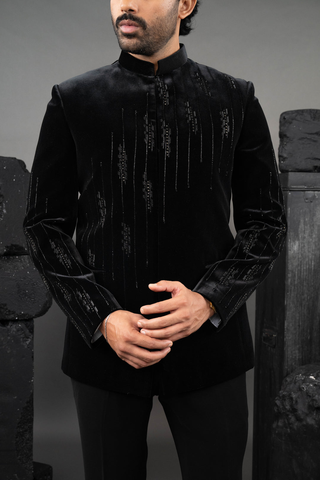 Black Velvet Beadwork Tuxedo Set – Image 4