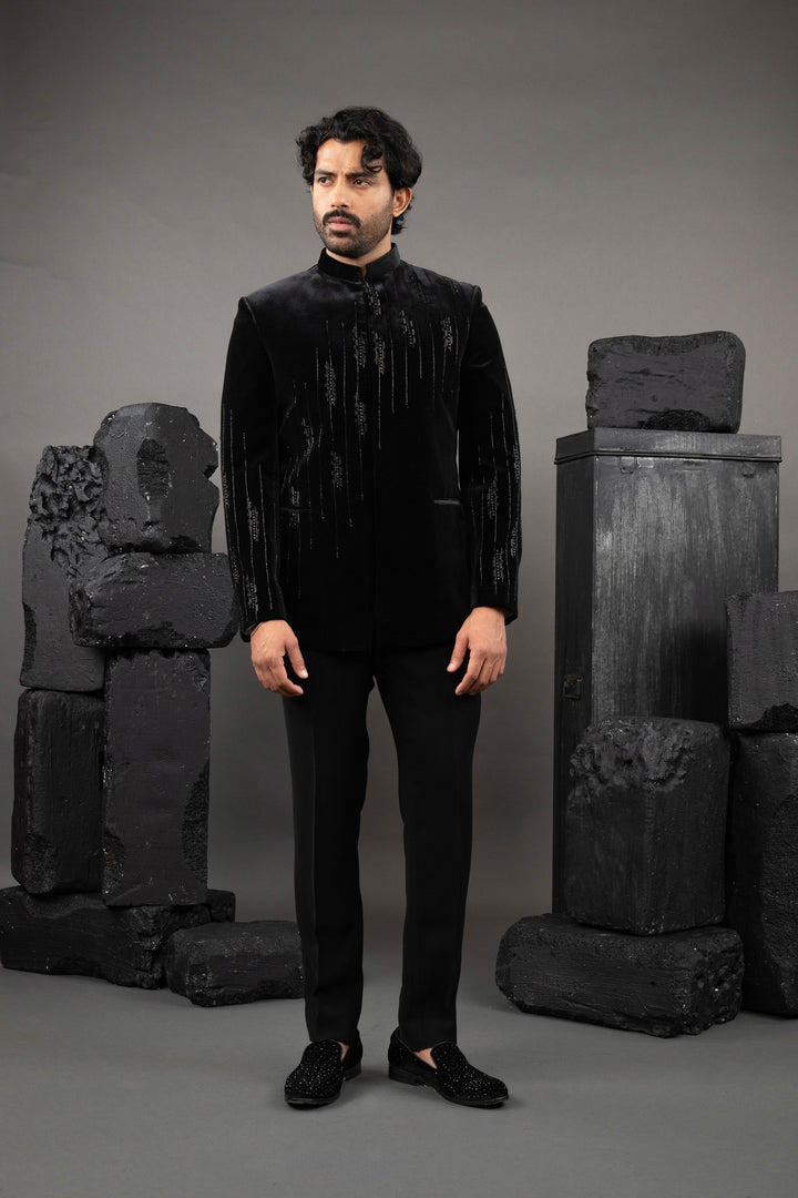 Black Velvet Beadwork Tuxedo Set