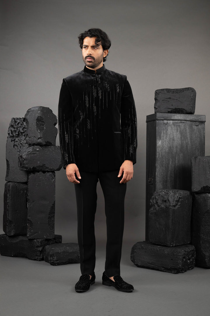 Black Velvet Beadwork Tuxedo Set
