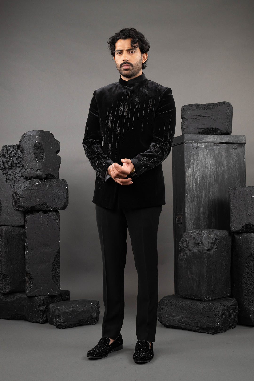 Black Velvet Beadwork Tuxedo Set – Image 7