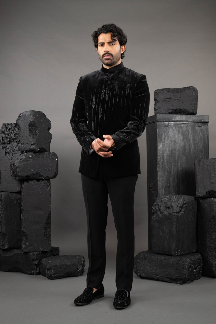 Black Velvet Beadwork Tuxedo Set