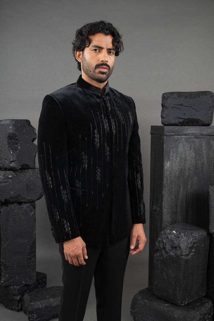 Black Velvet Beadwork Tuxedo Set