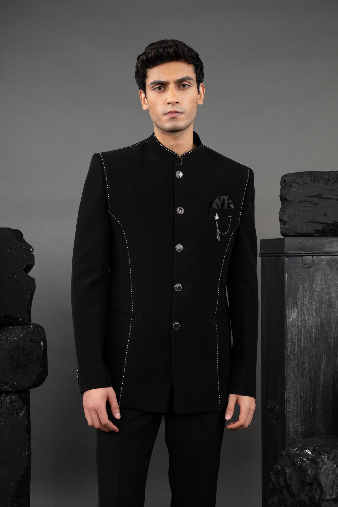 Black Japanese Fabric Thread Embroidered Jodhpuri Set – Image 3