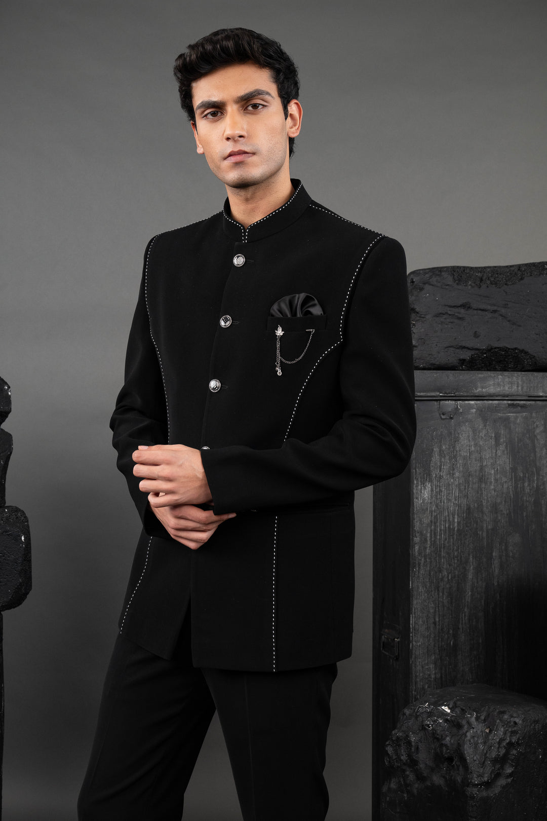 Black Japanese Fabric Thread Embroidered Jodhpuri Set – Image 4
