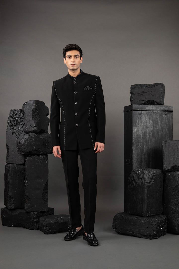 Black Japanese Fabric Thread Embroidered Jodhpuri Set