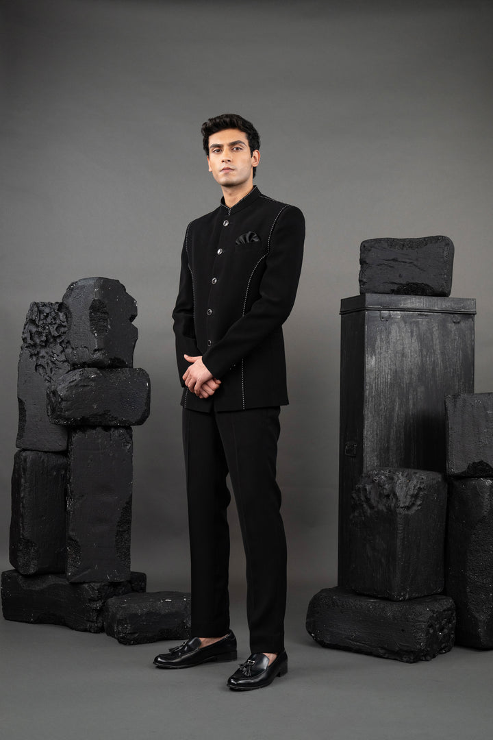 Black Japanese Fabric Thread Embroidered Jodhpuri Set