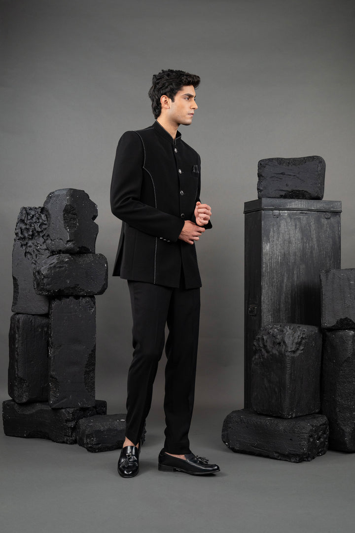 Black Japanese Fabric Thread Embroidered Jodhpuri Set