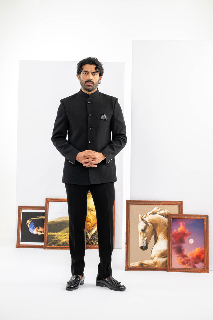 Black Japanese Fabric Jodhpuri Set