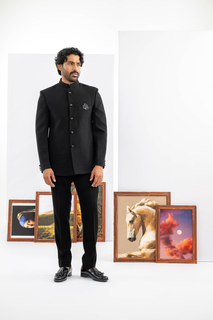 Black Japanese Fabric Jodhpuri Set