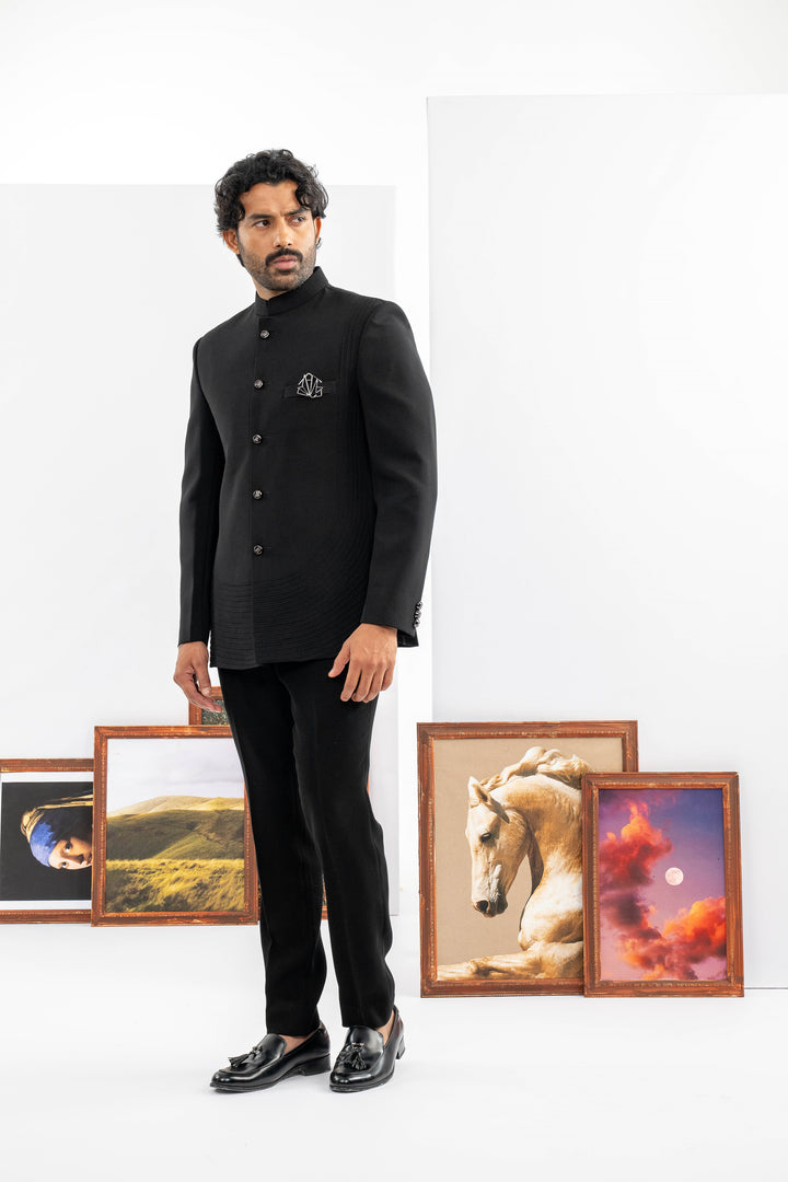 Black Japanese Fabric Jodhpuri Set