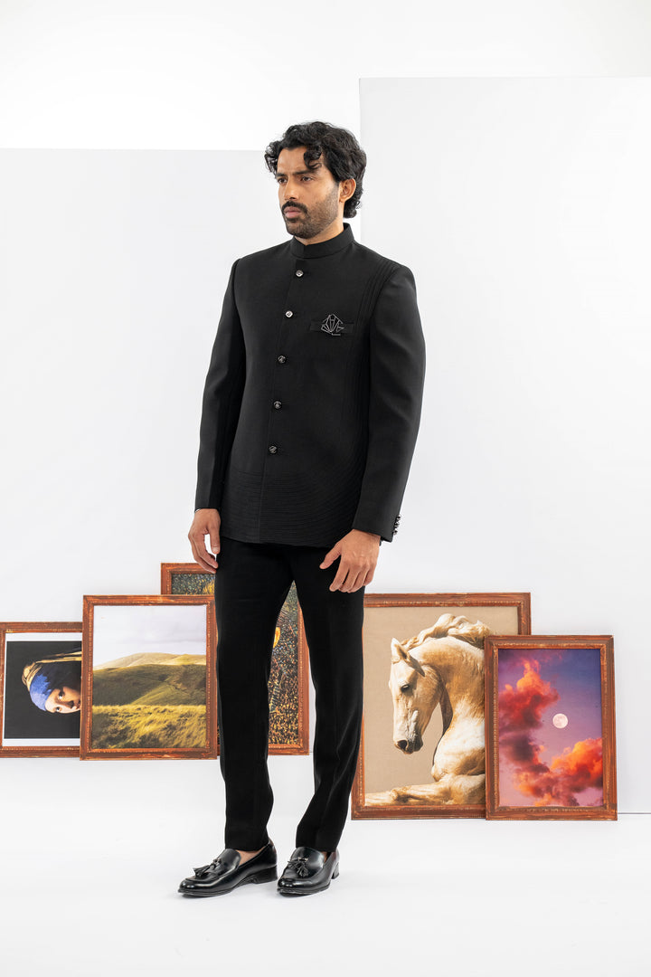 Black Japanese Fabric Jodhpuri Set