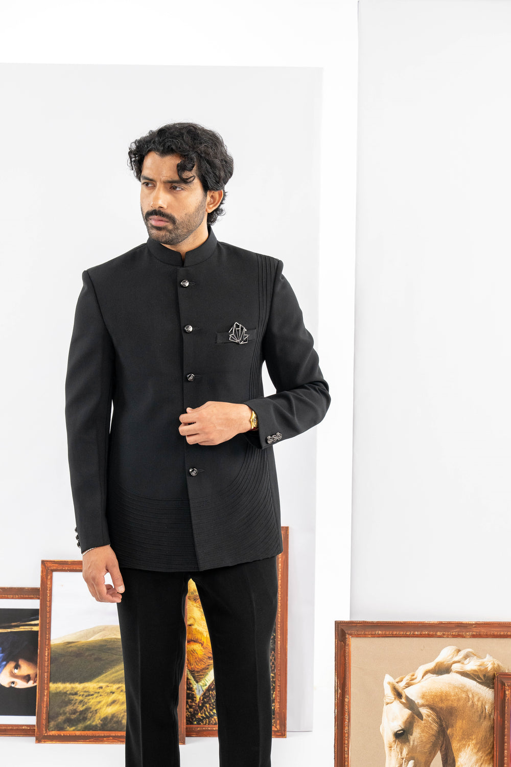 Black Japanese Fabric Jodhpuri Set