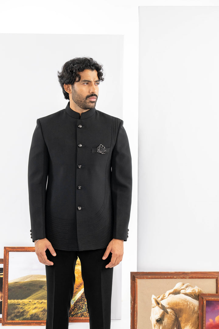 Black Japanese Fabric Jodhpuri Set