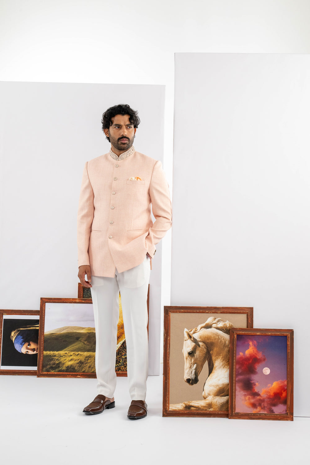 Peach Matka Fabric Jodhpuri Set