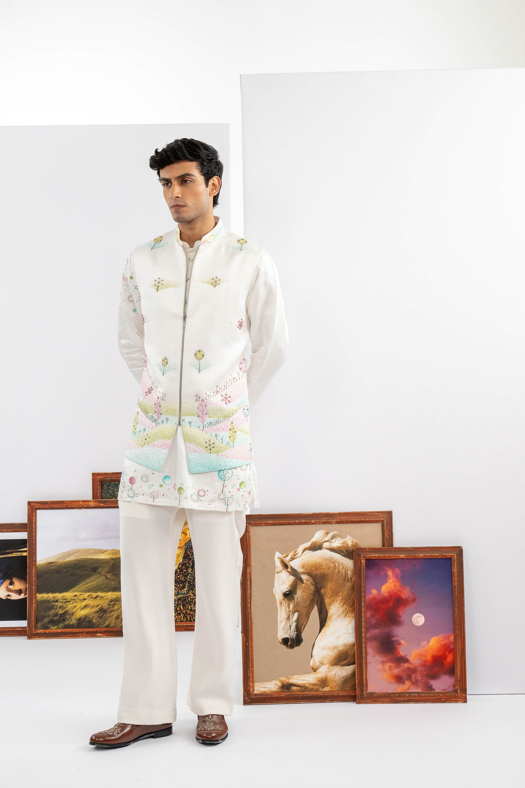 White Japanese Fabric Embroidered Jacket Set – Image 4
