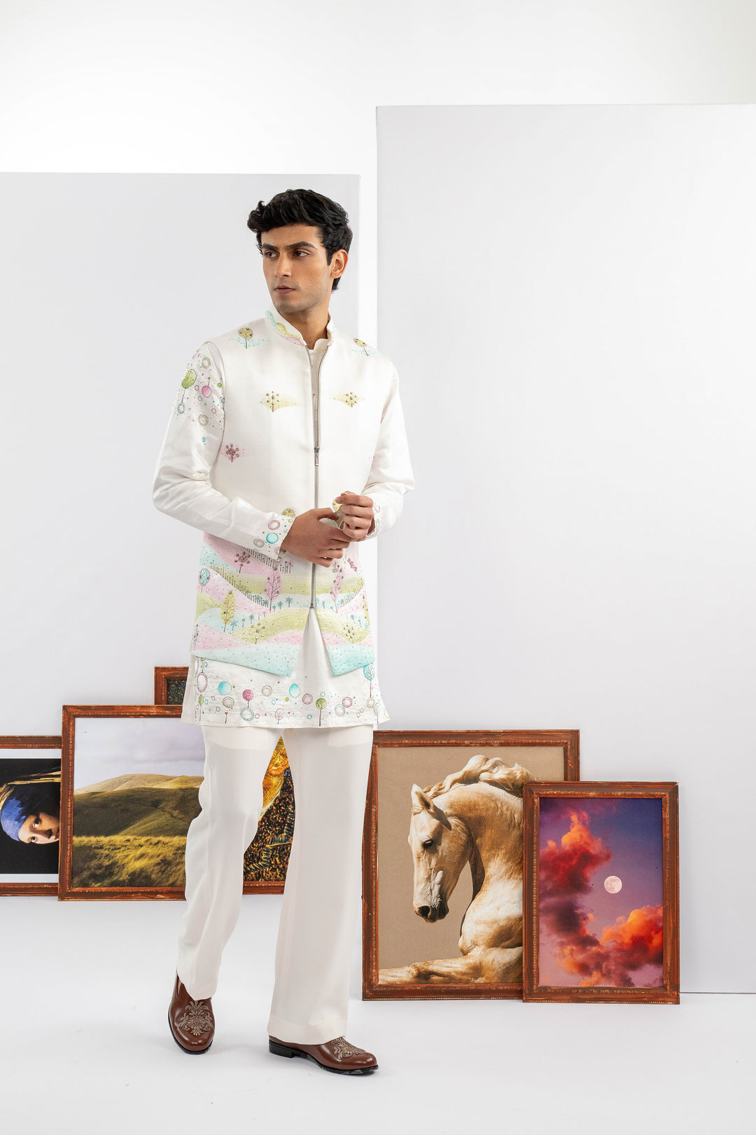 White Japanese Fabric Embroidered Jacket Set – Image 5