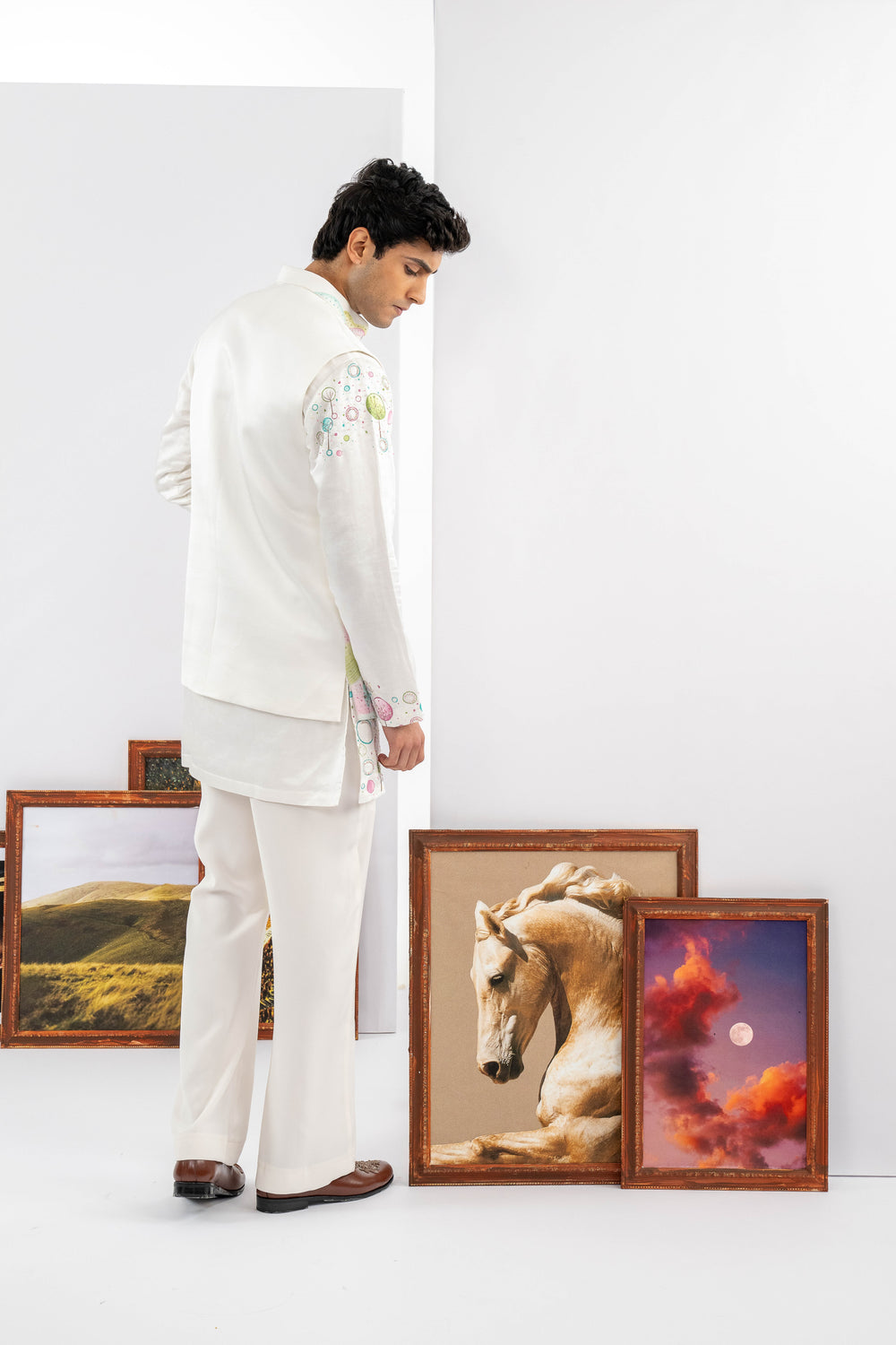 White Japanese Fabric Embroidered Jacket Set