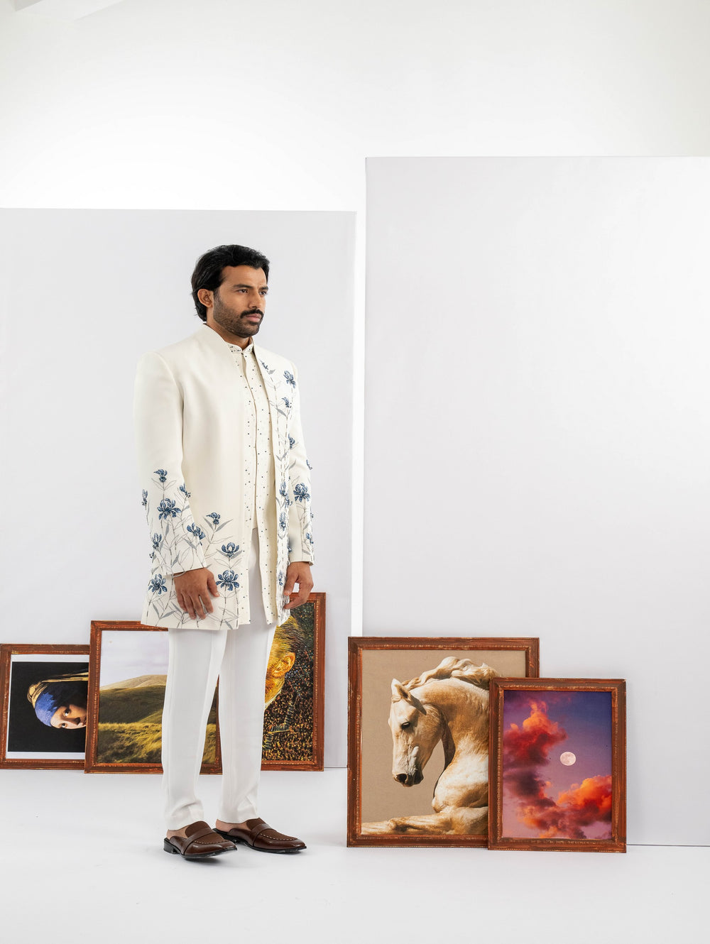 Blue Handpainted flower style open Indo