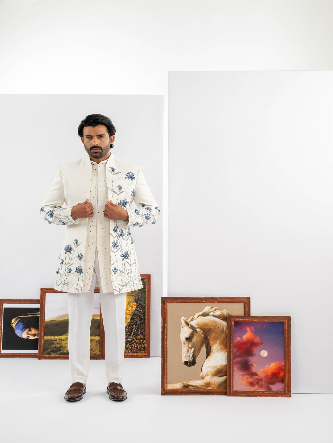 Blue Handpainted flower style open Indo – Image 3