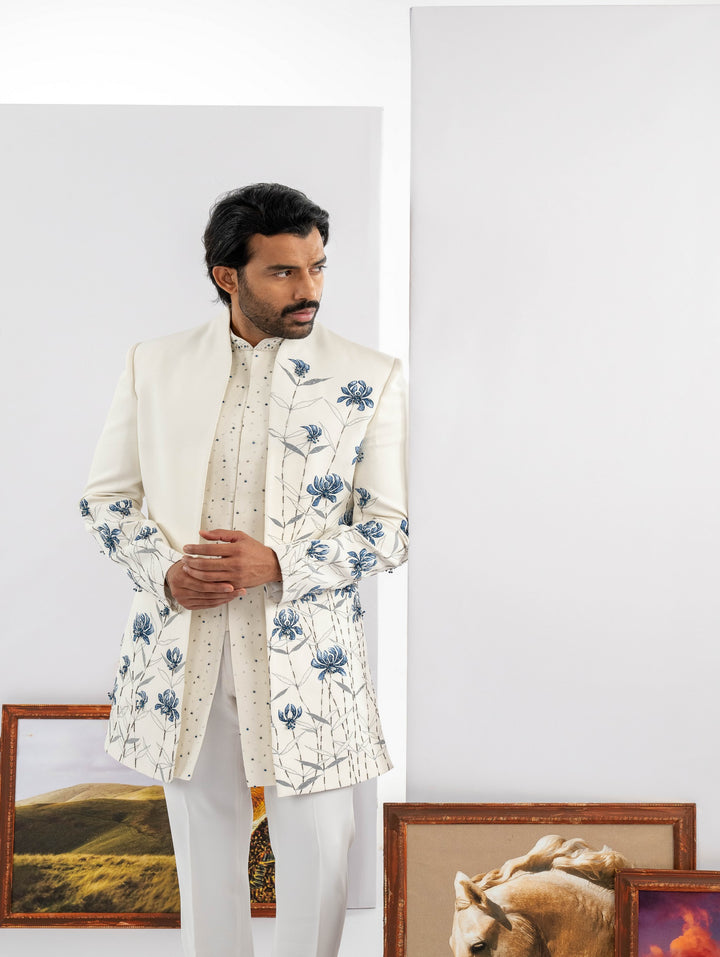 Blue Handpainted flower style open Indo