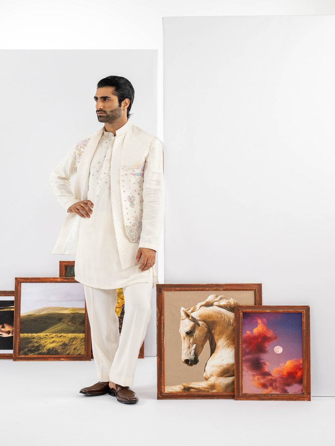 Peach Dubble palla Koti set  with hand embroidery