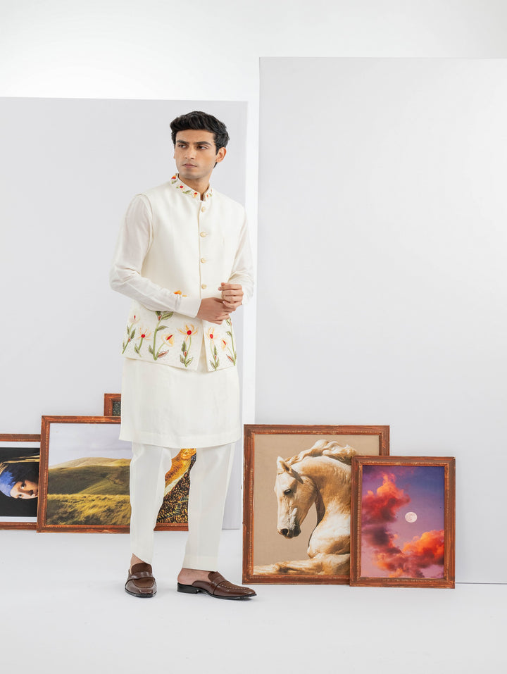 peach koti set  with machine & hand embroidery