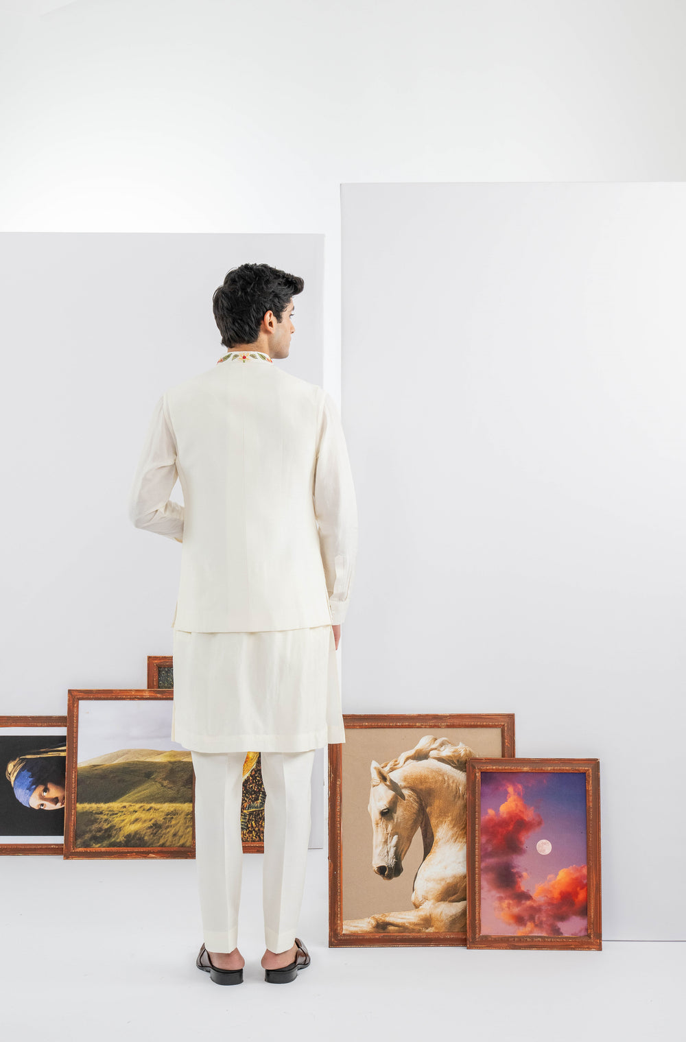 White Dupion Silk Machine & Hand Embroidered Jacket Set