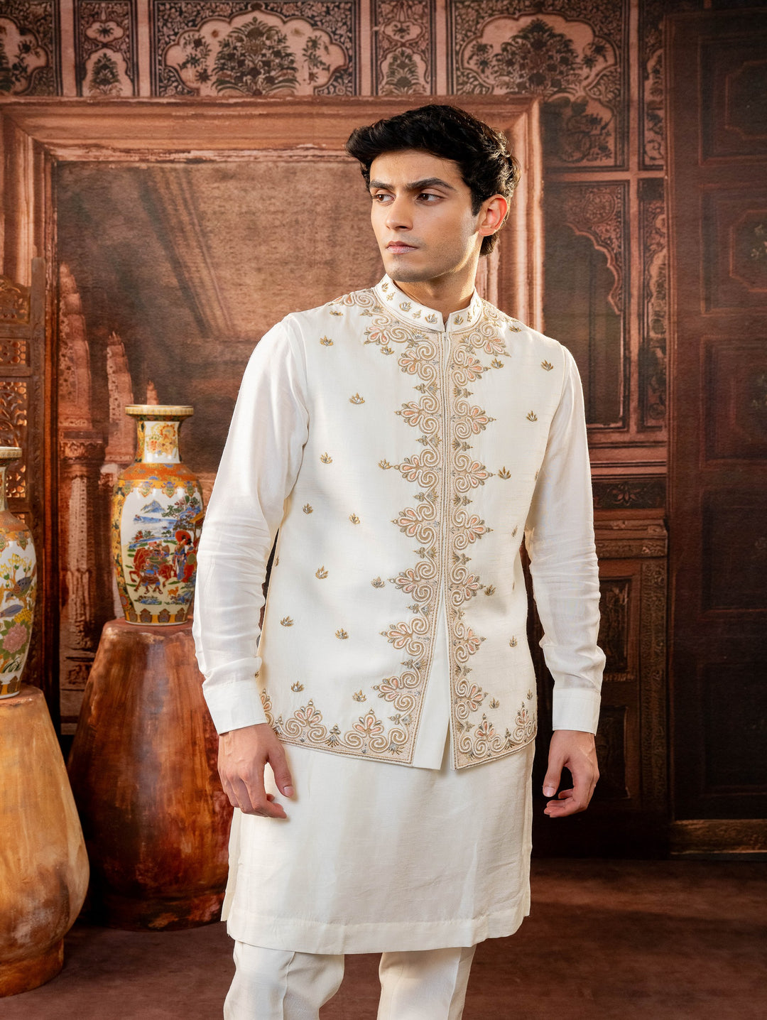 White koti set stylish embroidery