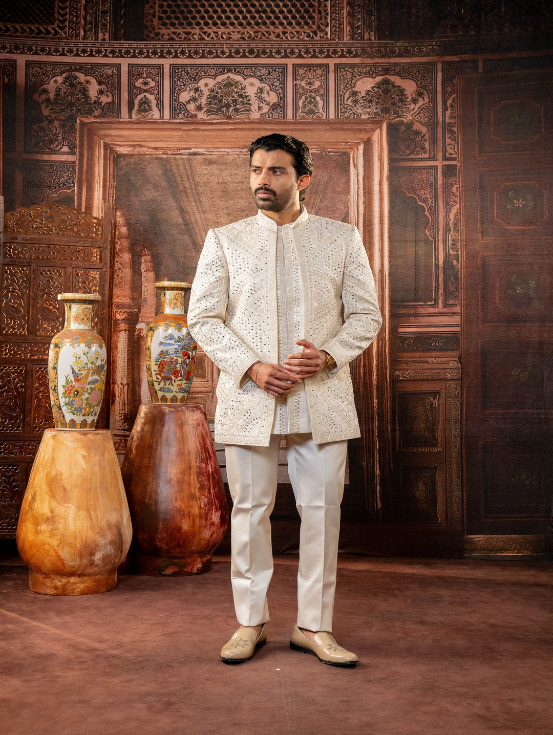 peach indo with machine embroidery