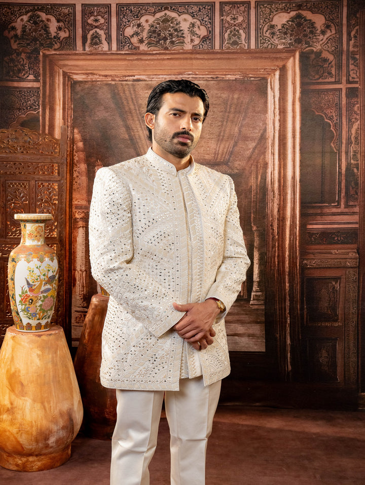 peach indo with machine embroidery