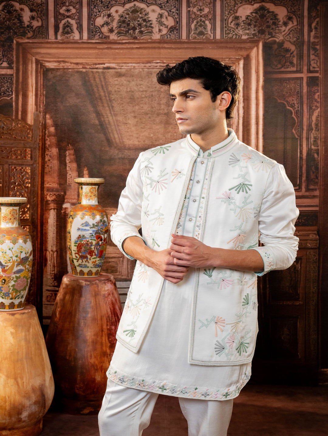 white Silk koti set – Image 2