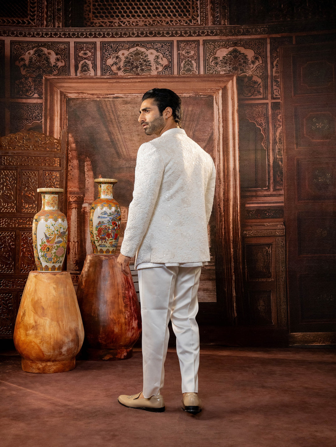 beige indo with machine embroidery – Image 2