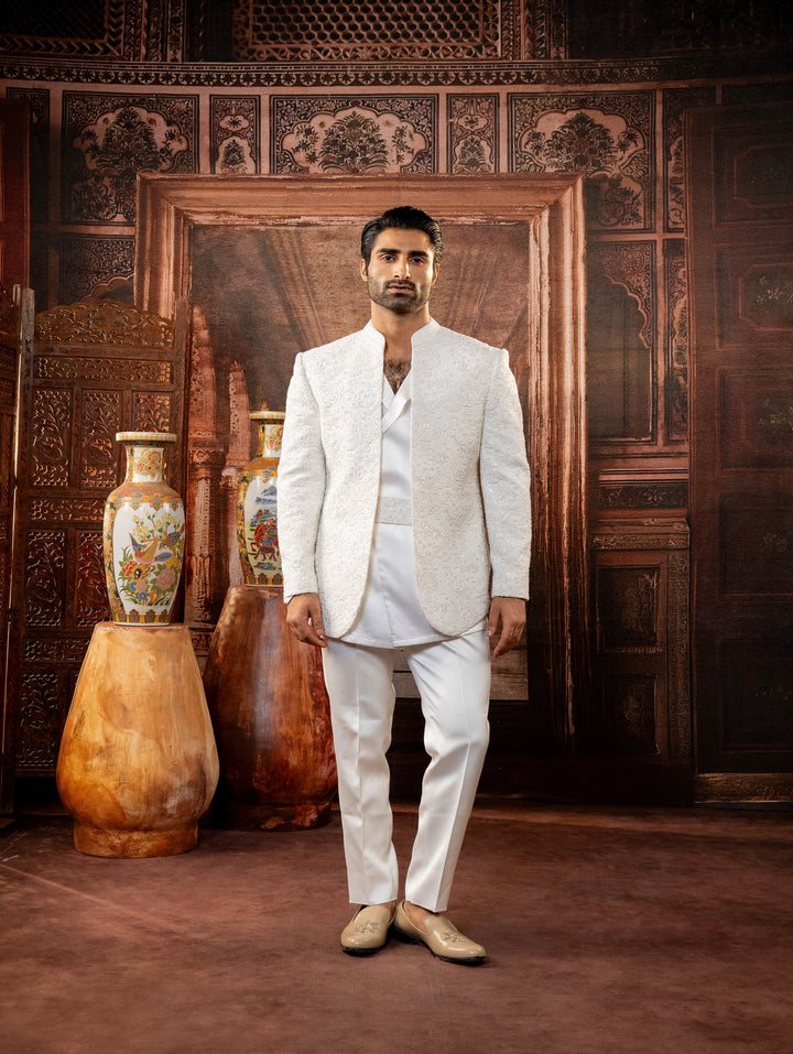 beige indo with machine embroidery