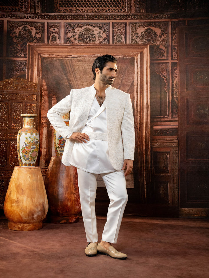 beige indo with machine embroidery