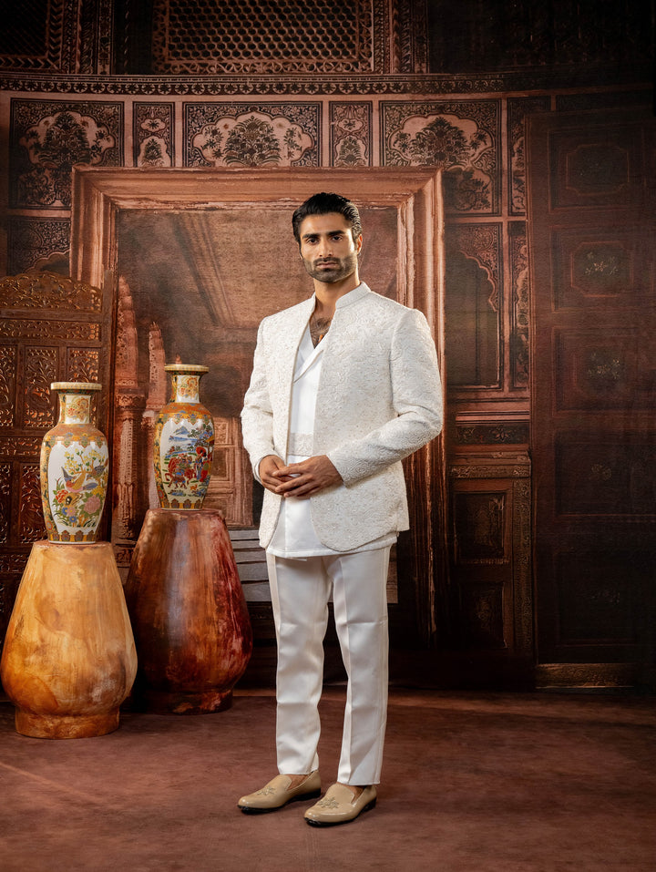 beige indo with machine embroidery