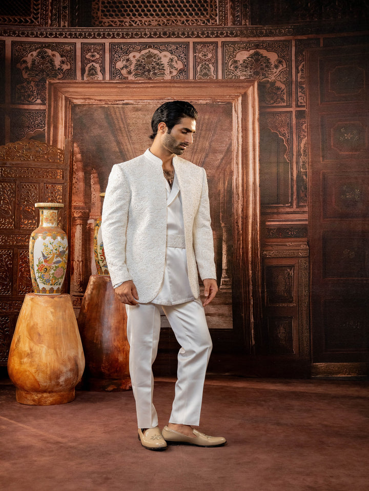 beige indo with machine embroidery