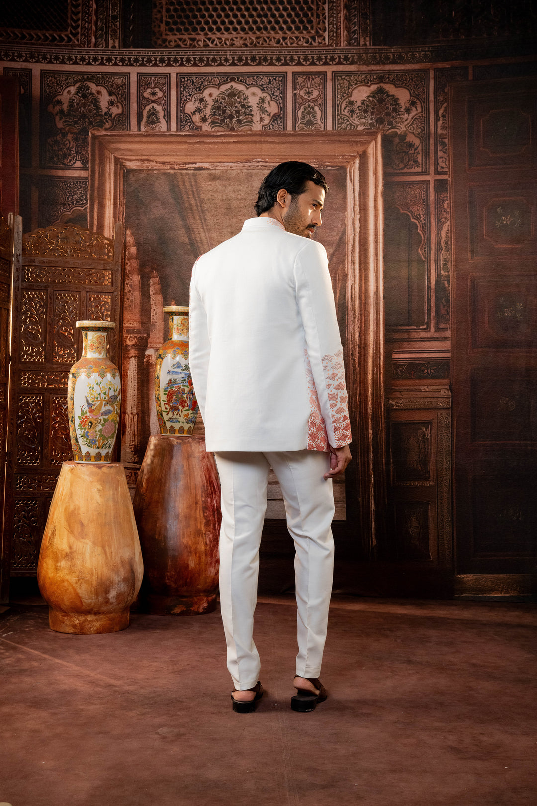 White Linen Silk Handpainted Jacket Set – Image 2