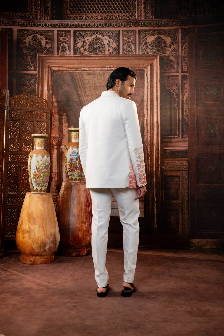White Linen Silk Handpainted Jacket Set
