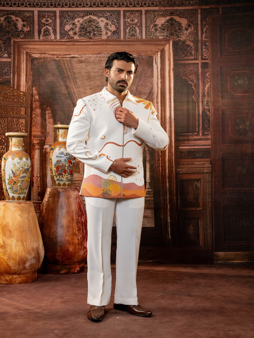 Handpainted wave style bomber jacket