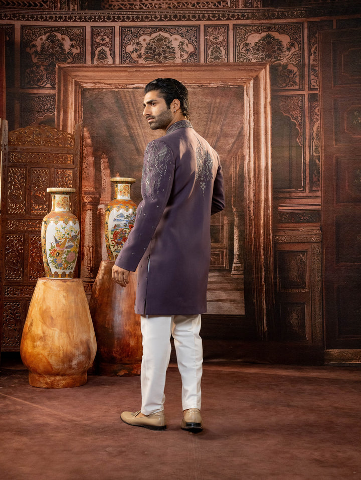 purple indo western with bead embroidery