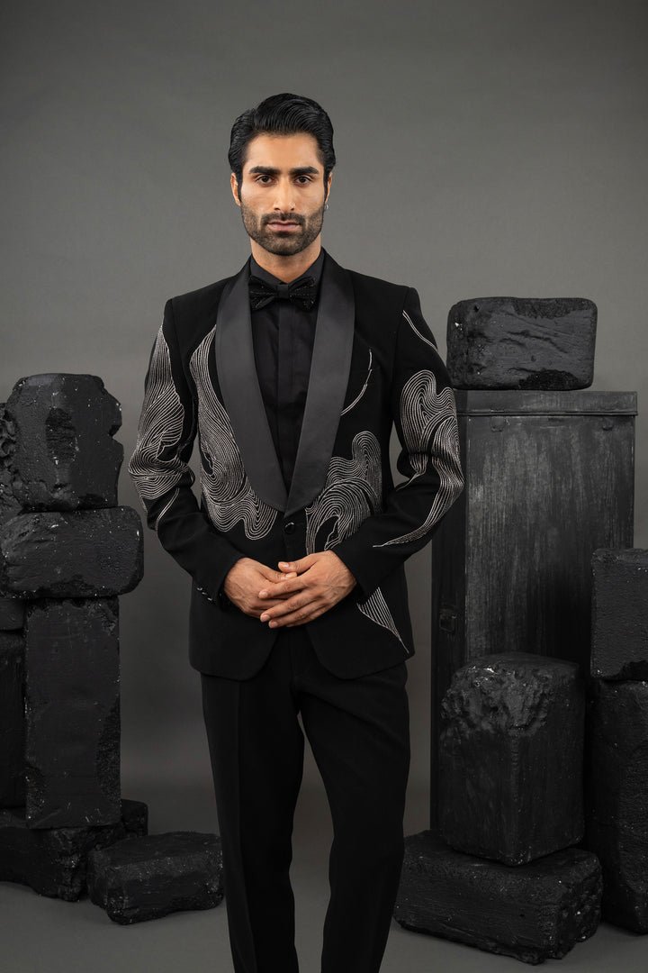 Stylish Lapel beadwork Black Tuxedo