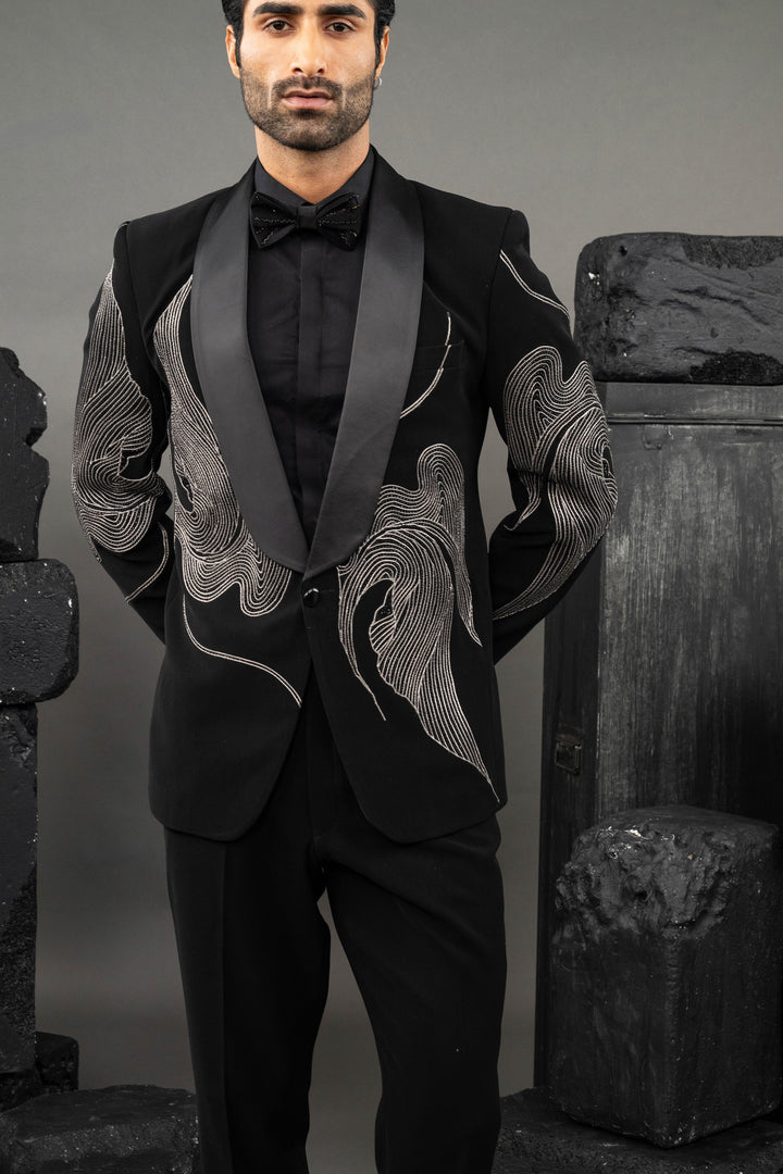 Stylish Lapel beadwork Black Tuxedo
