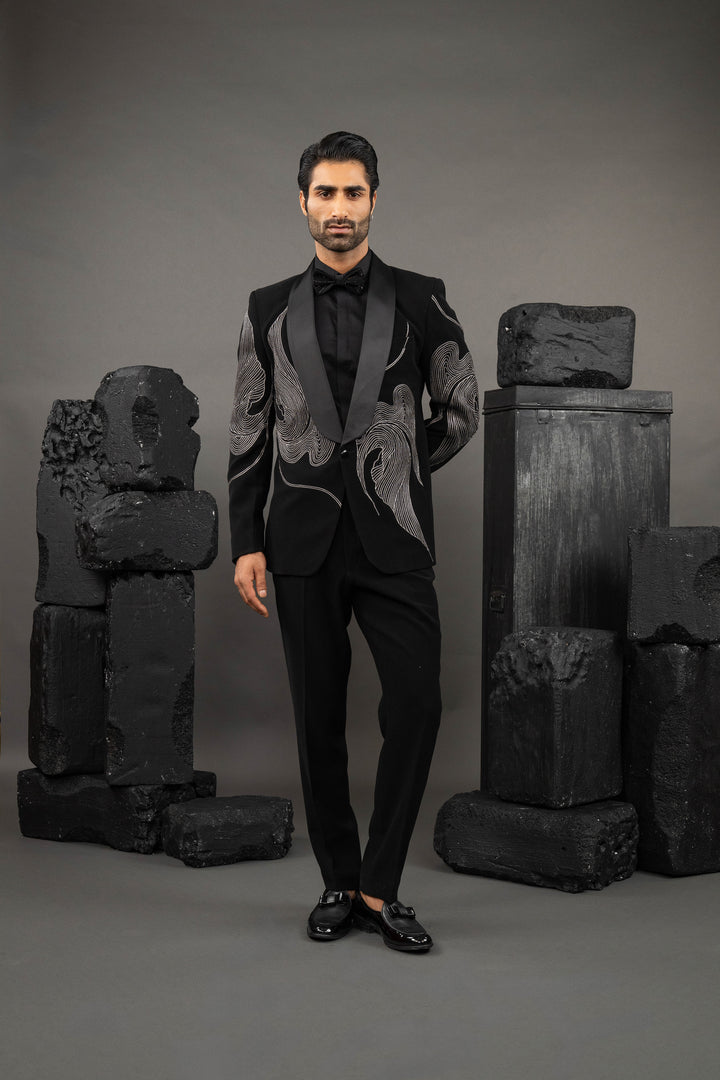 Stylish Lapel beadwork Black Tuxedo