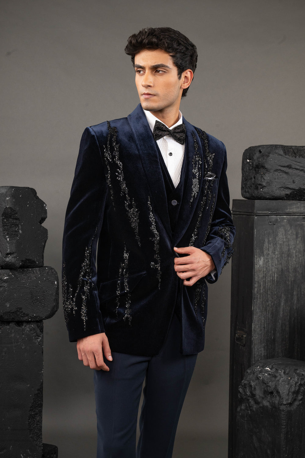 Black Velvet bead embroidery Tuxedo