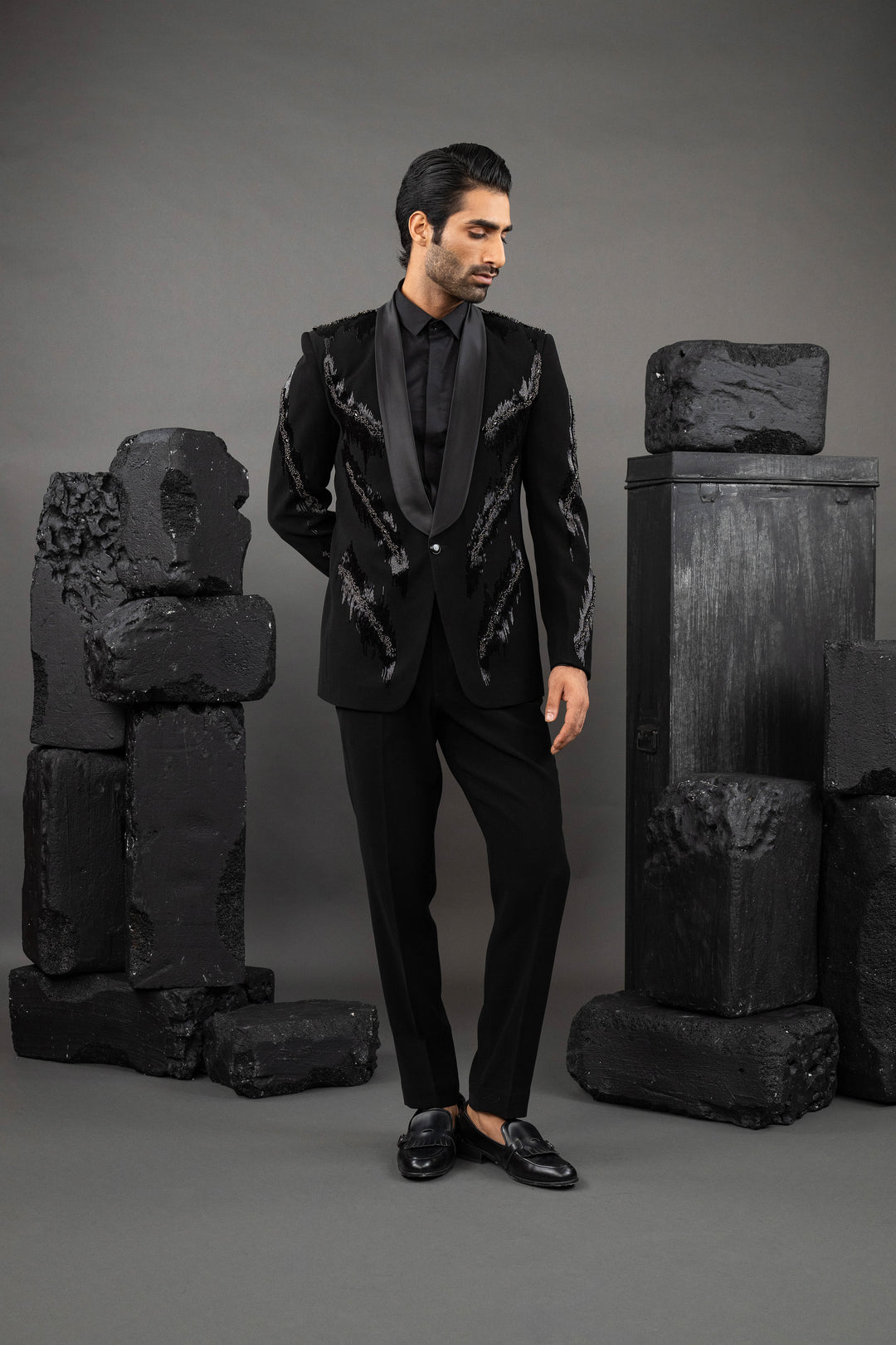 Black tuxedo with hand embroidery – Image 3