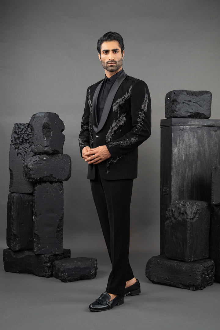 Black tuxedo with hand embroidery