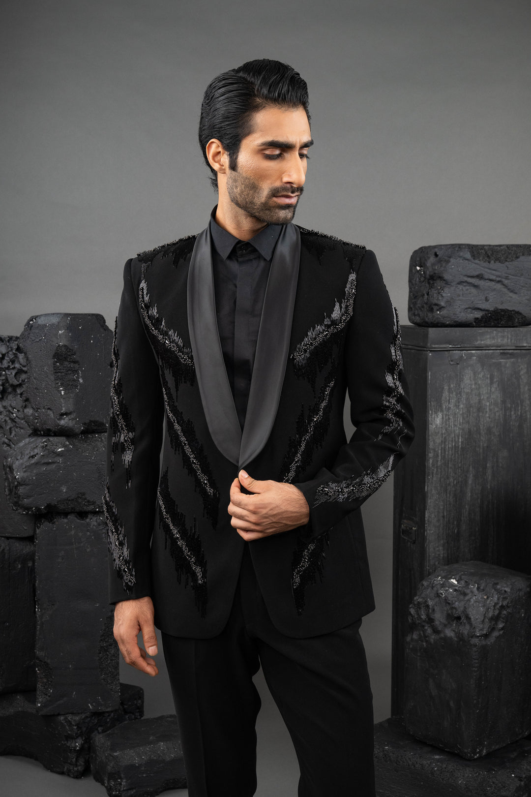 Black tuxedo with hand embroidery – Image 7